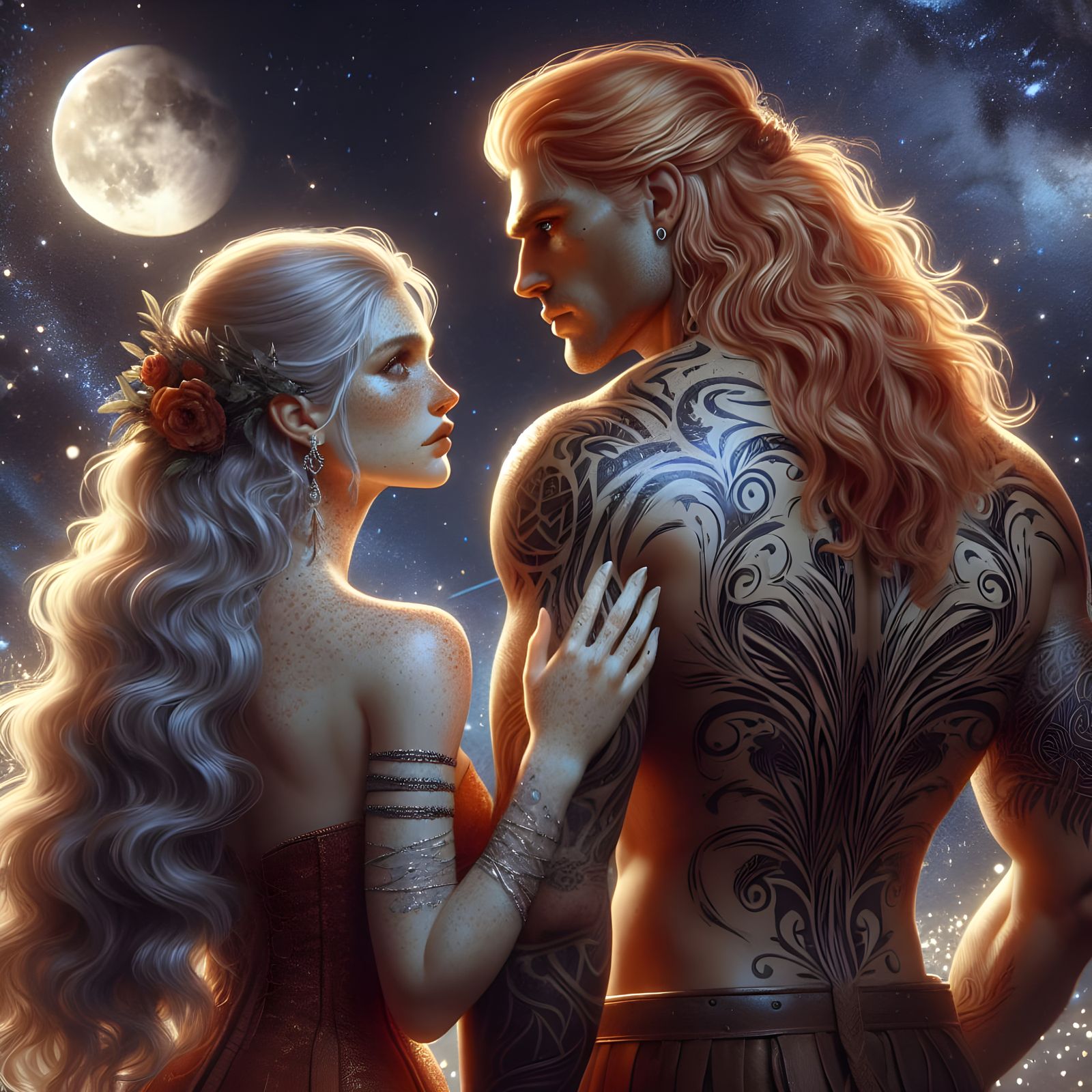 Fantasy Lovers Under Starlit Sky: Matte Painting