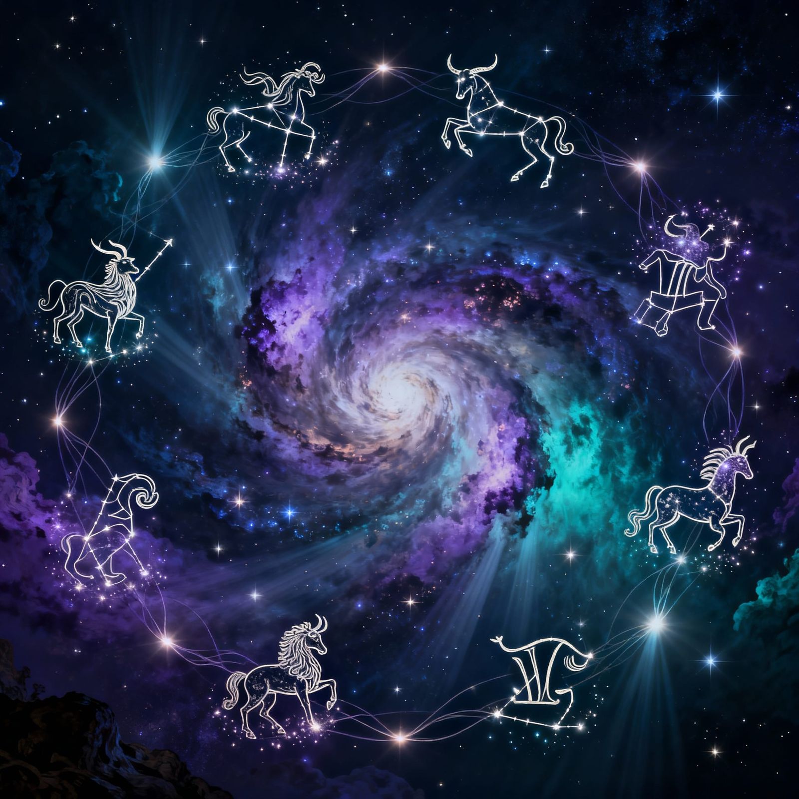 Cosmic Galaxy Artwork with Zodiac Constellations