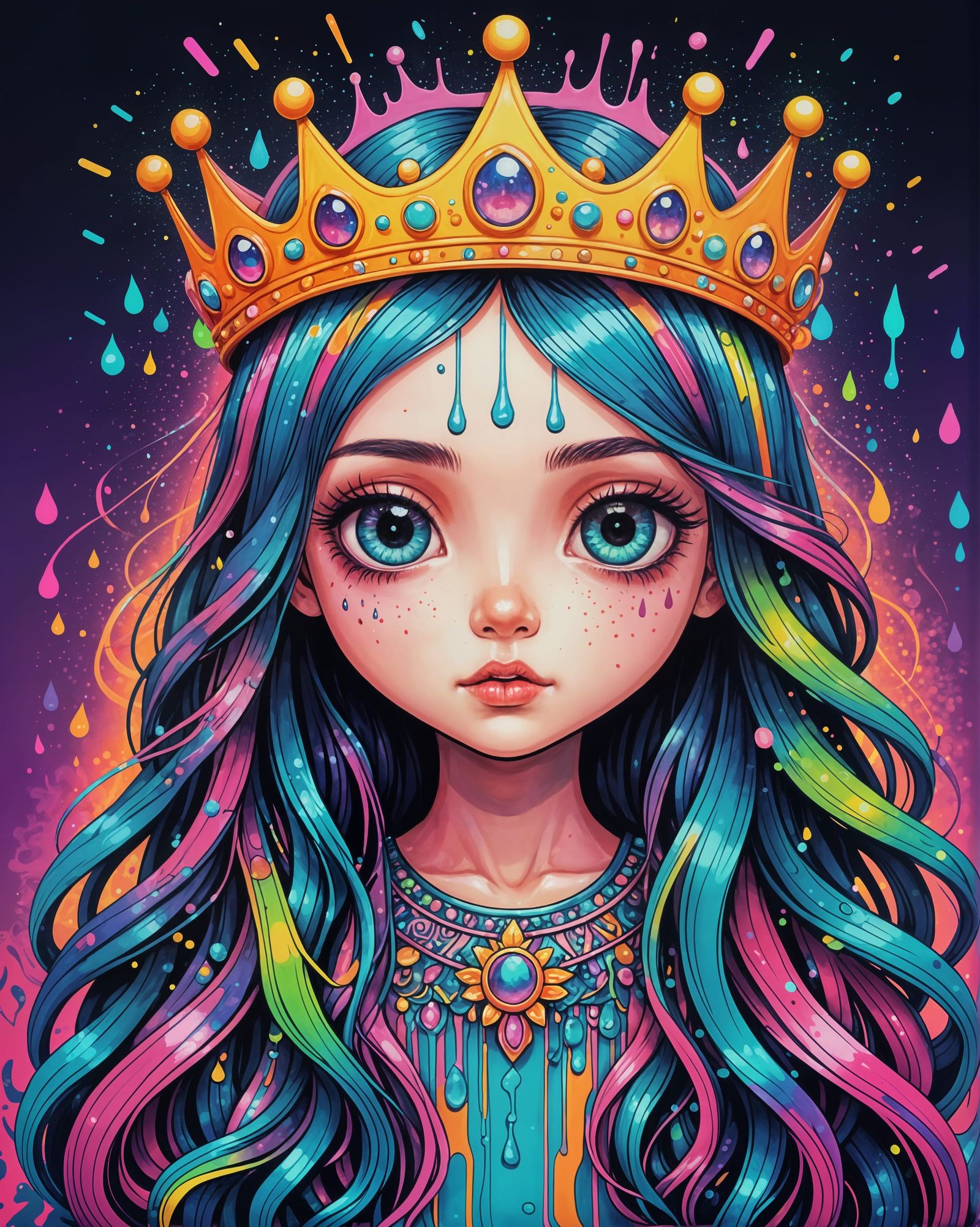 Psychedelic Chibi Girl in Lisa Frank Style