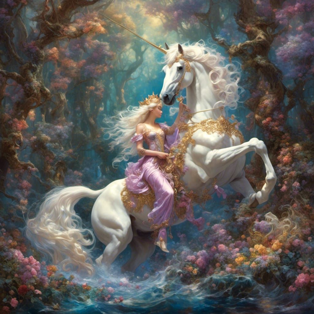 Lady Amalthea and Unicorn in Hyperreal Style