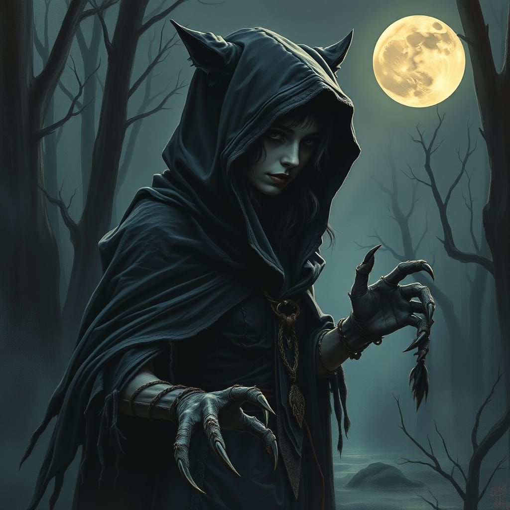 Gothic She-Werewolf Under Full Moon