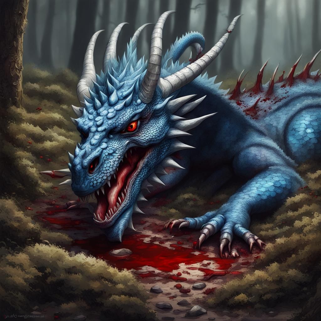 Wounded Blue Dragon in Realistic Style