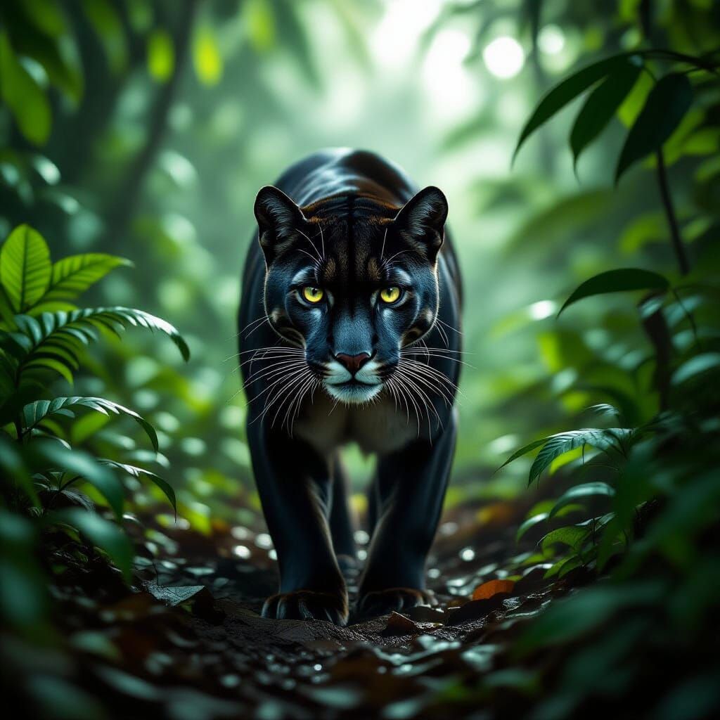 Black Puma in Moody Jungle, Cinematic Lighting