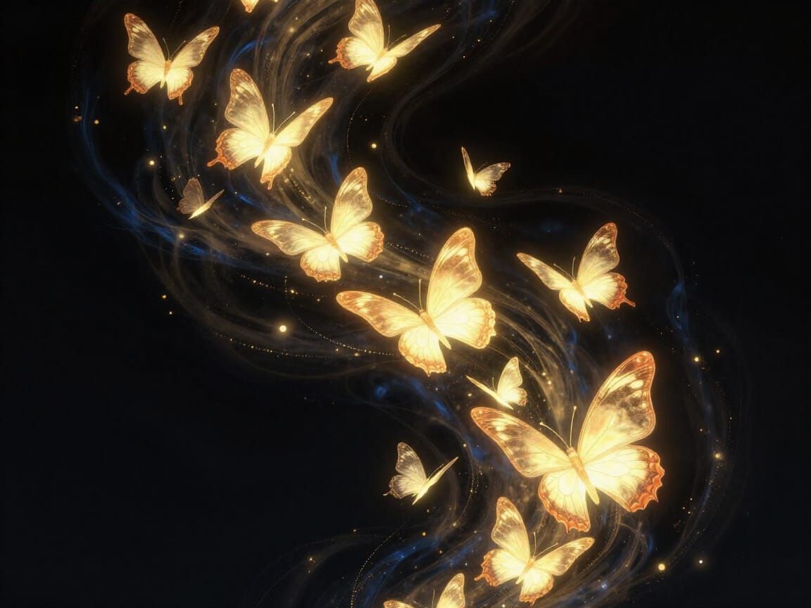 Ethereal Glowing Butterflies in Swirling Nebula