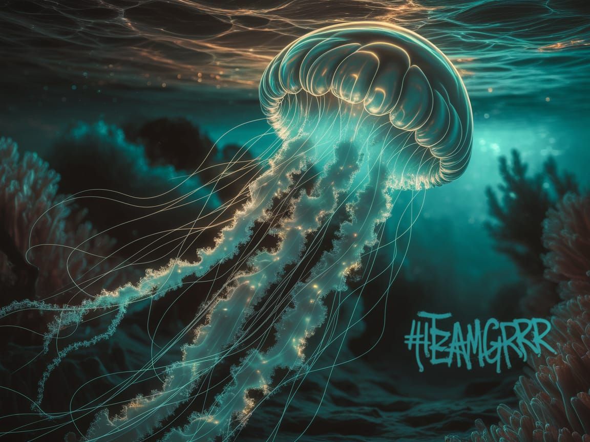 Glowing Specter Jellyfish in a Cyber-Marine Sea