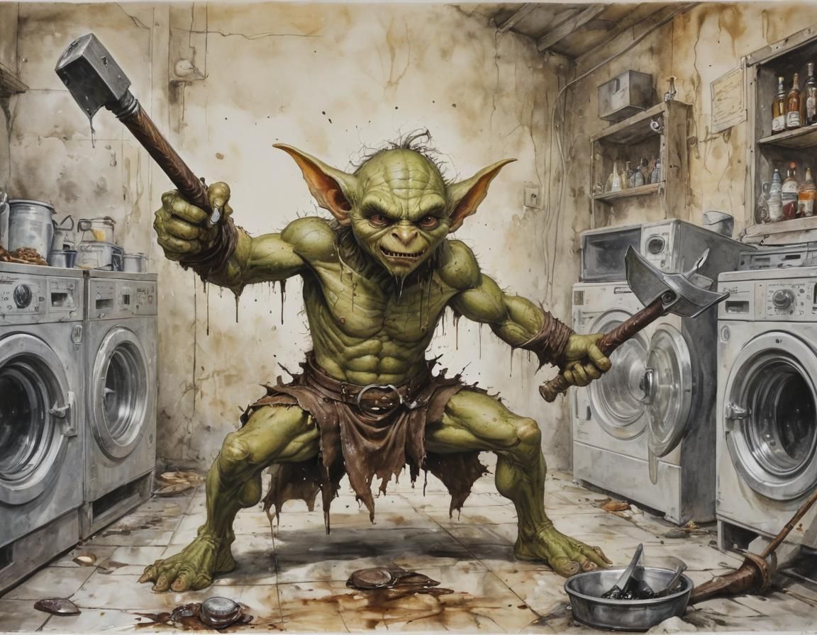 Goblin Hammering Laundromat Controls in Alcohol Ink Style