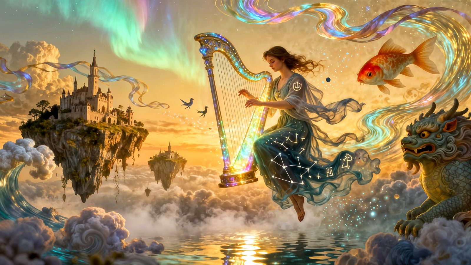 Mystical Harpist in a Swirling Dreamscape