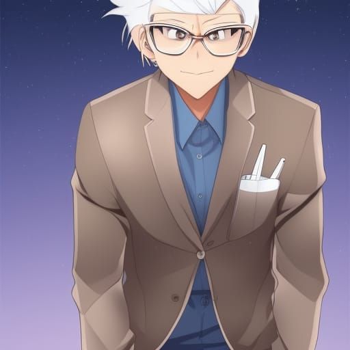 Anime Teen Scientist with White Hair