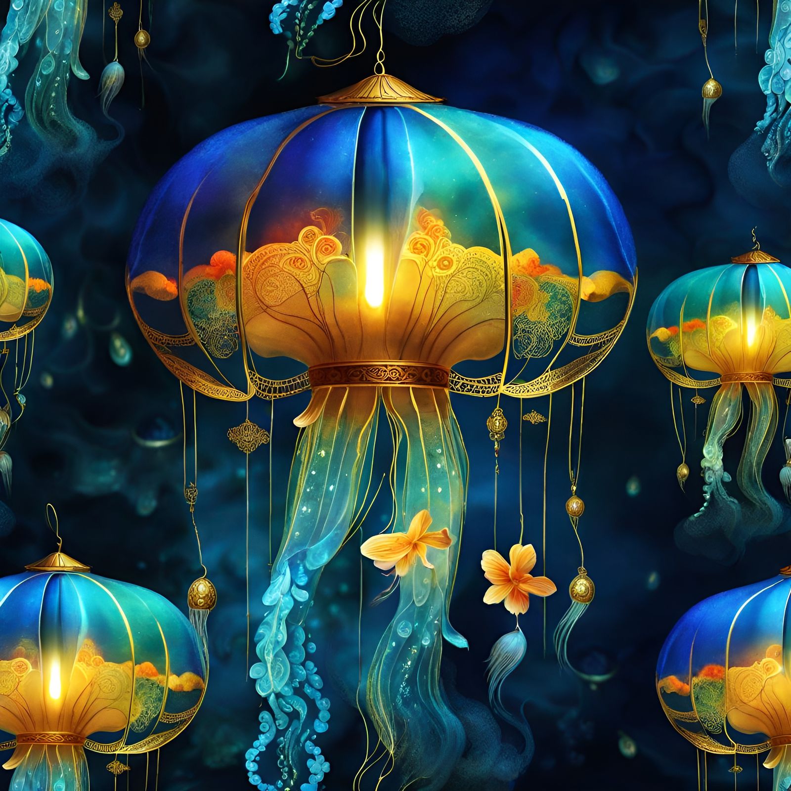 Glowing Jellyfish Lantern in Surreal Style