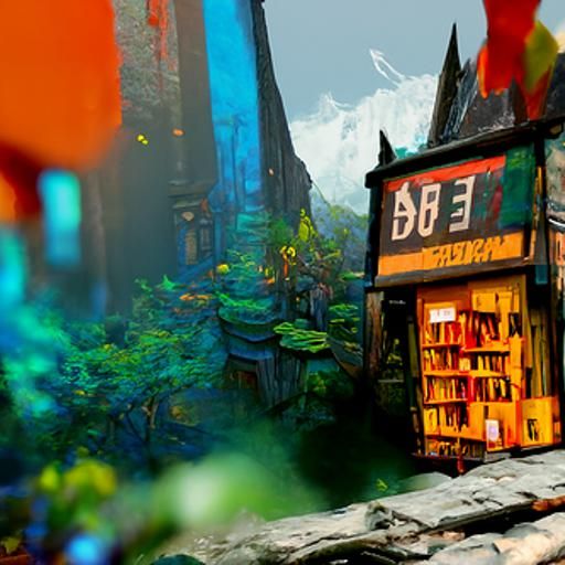 Bohemian Bookstore in Detailed Matte Painting Style