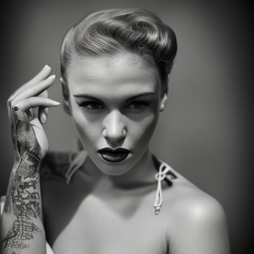 Retro Tattooed Pinup Girl on Motorcycle