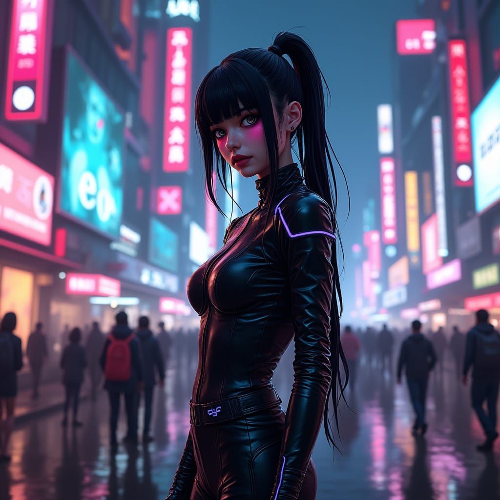 Futuristic Character in Neon Cyberpunk Cityscape