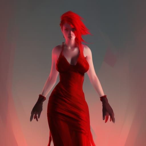 Red Lady: Hyperdetailed Art Nouveau Portrait