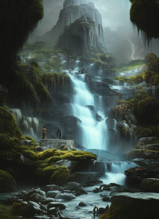 Rocky Waterfall: Epic Cinematic Digital Matte Painting