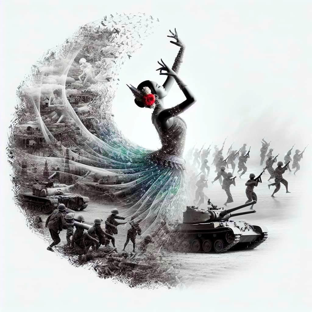 Surreal Southeast Asian Dancer Confronts War on a White Canv...