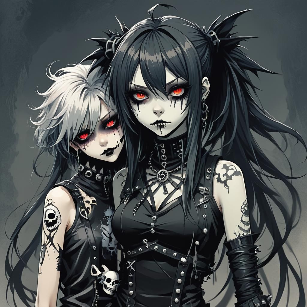 Anime Goth Punk Lady with Ghoul
