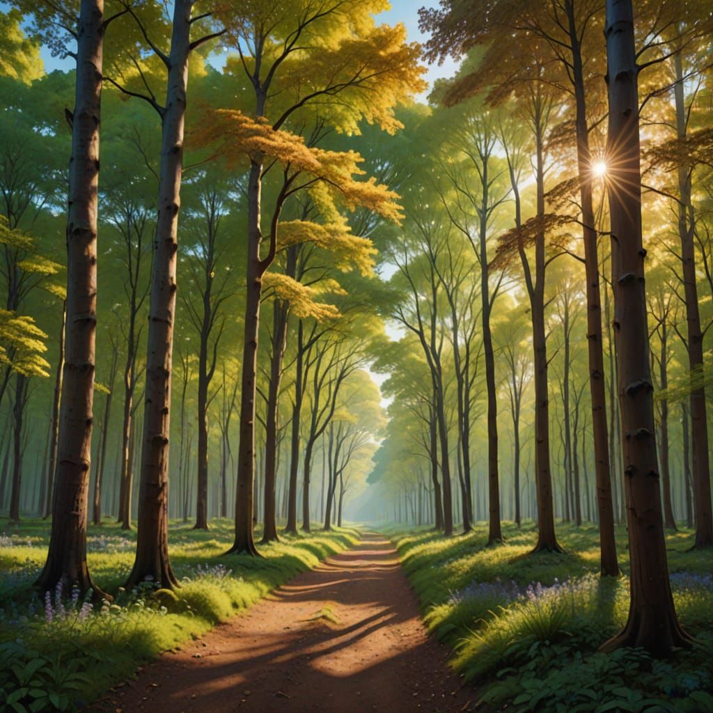 Vast Forest Landscape in Vibrant Oil Painting Style