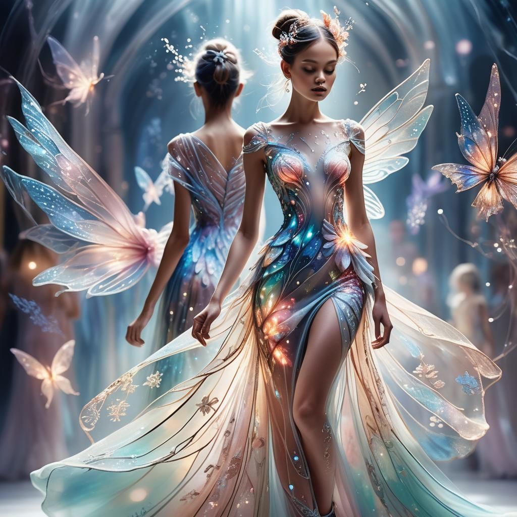 Fairy Woman on Catwalk in Haute Couture Style