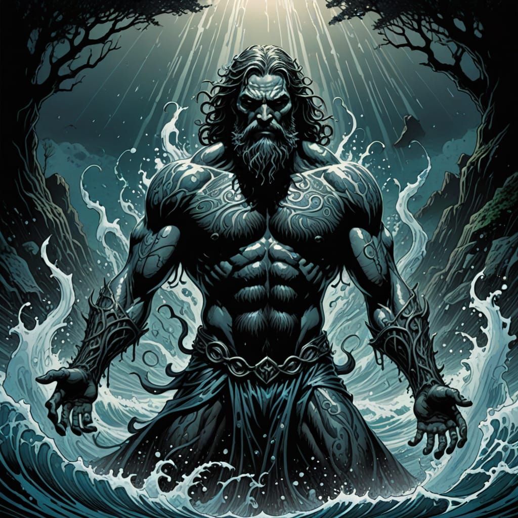 Water Elemental King in Moody Comic Book Art