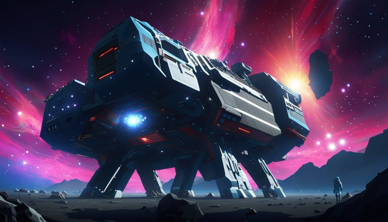 Cosmic Star and Nebula Beams in Ghibli Style