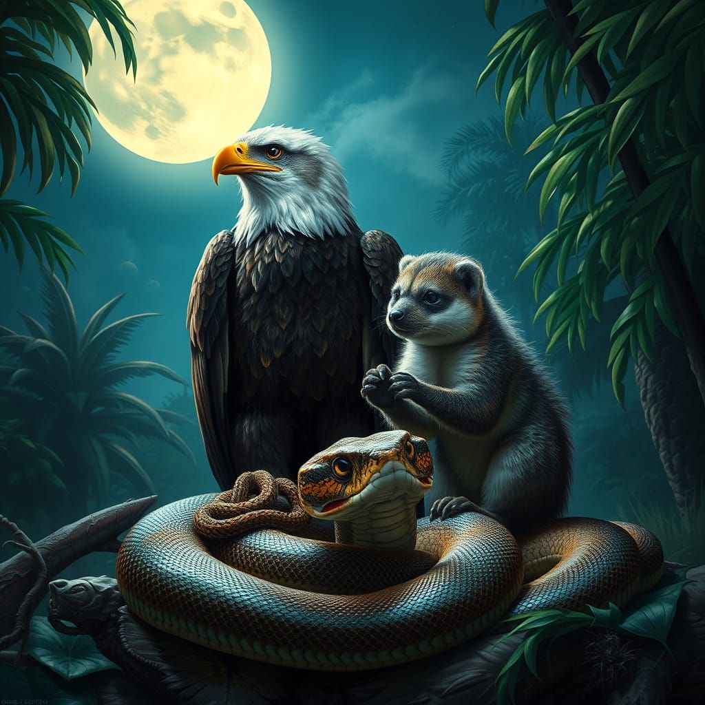 Eagle and Mongoose Share Cobra Dinner