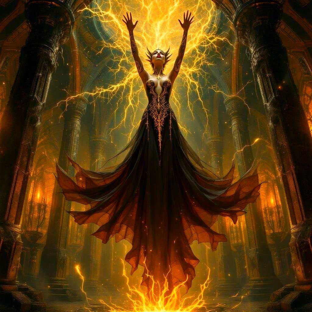 Dark Elf Sorceress in Ancient Arachnid-Laboratory