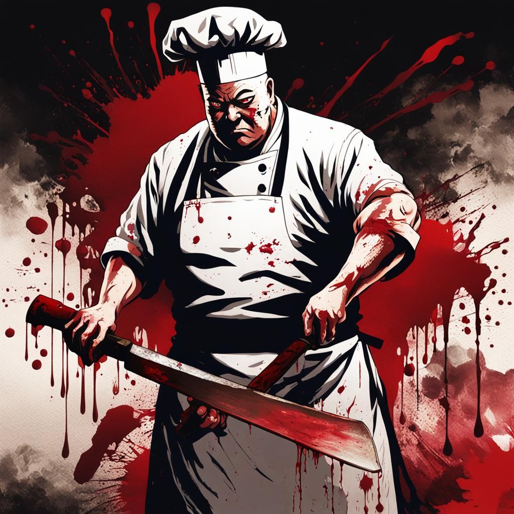 Dark Fantasy Anime Chef with Bloody Cleaver