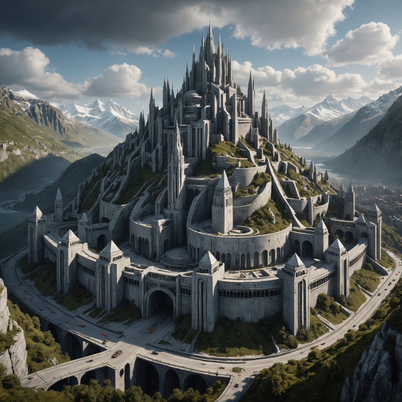 Brutalist Mountain City Concept Art