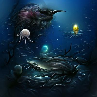 Bioluminescent Deep Sea Creature in the Dark