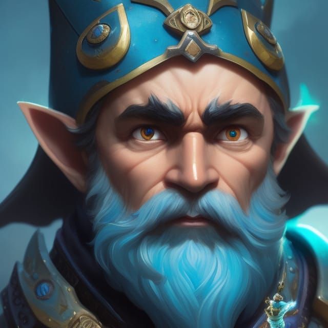 Cute Blue Gnome Warrior Portrait in Fantasy Style