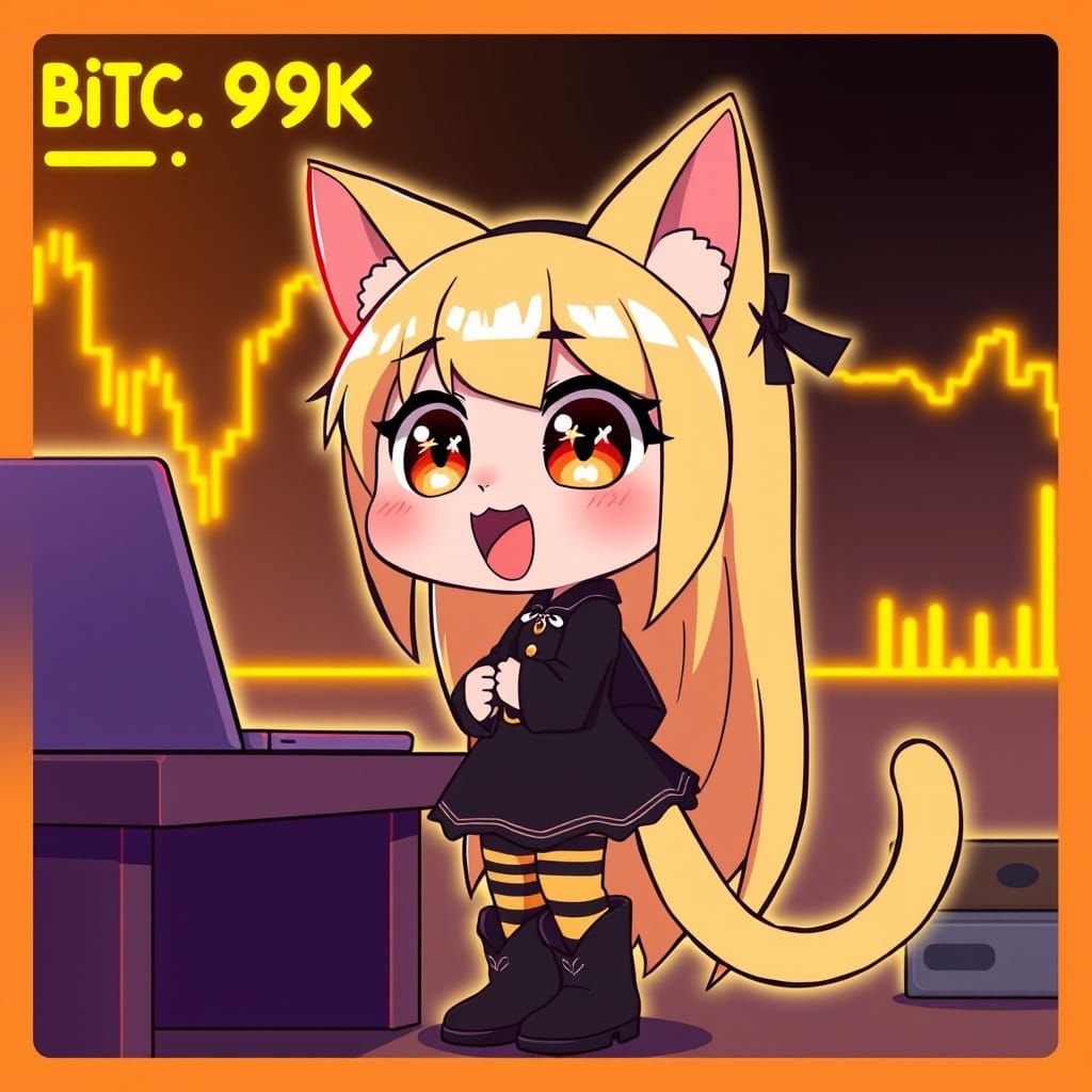 Chibi Catgirl Amazed by Bitcoin Price Drop