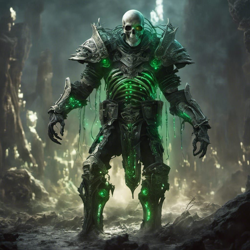 Armored Skeleton with Glowing Eyes: Dark Fantasy Art