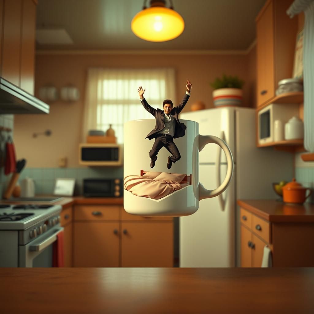 Early American Kitchen with Floating Graphic Mug