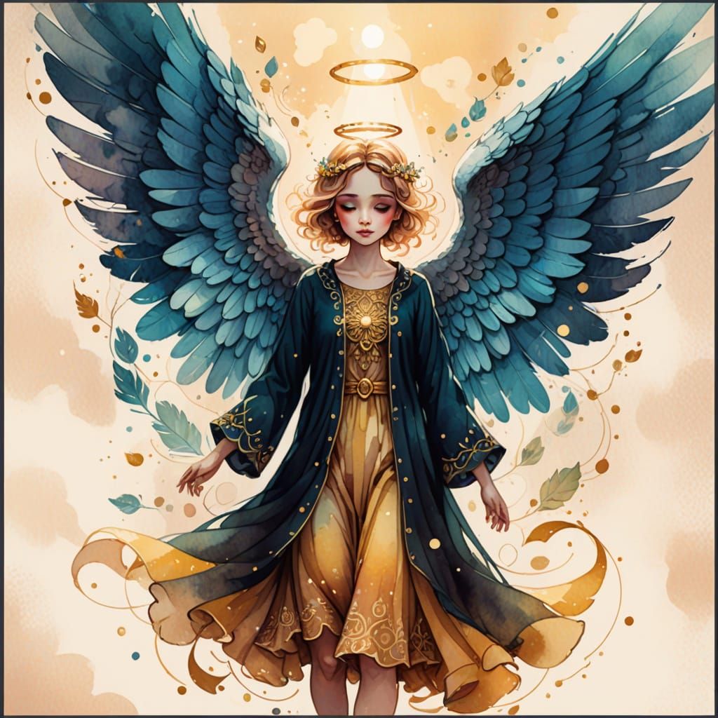 Angel in Pastel Watercolor Style Illustration