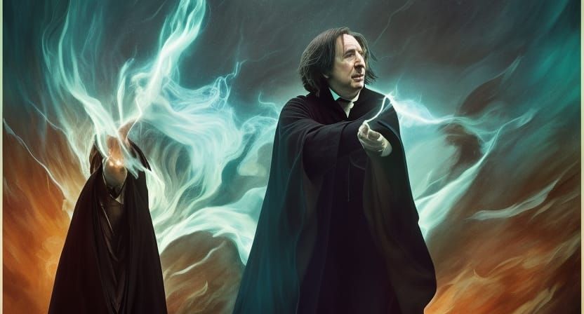 Professor Snape Casting Spell: Hyperrealistic Fantasy Art