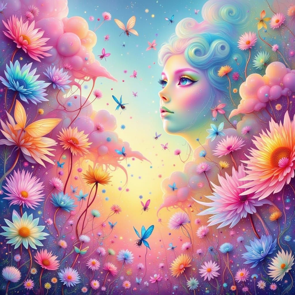 Whimsical Fairy Punk Goddess in Pastel Rainbow Hues