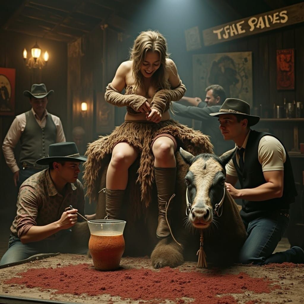 Barmaid Sitting on a Cow