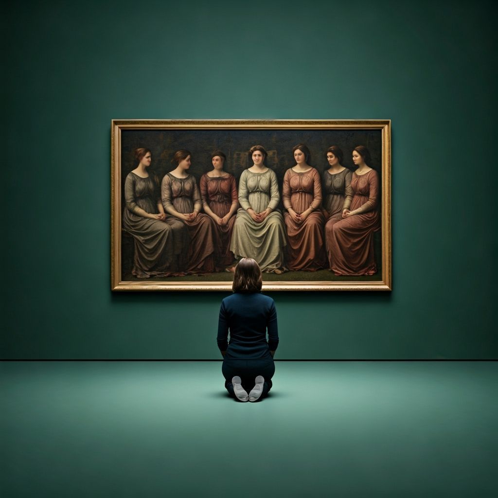 Stark Room Features Classical Painting of Seven Women