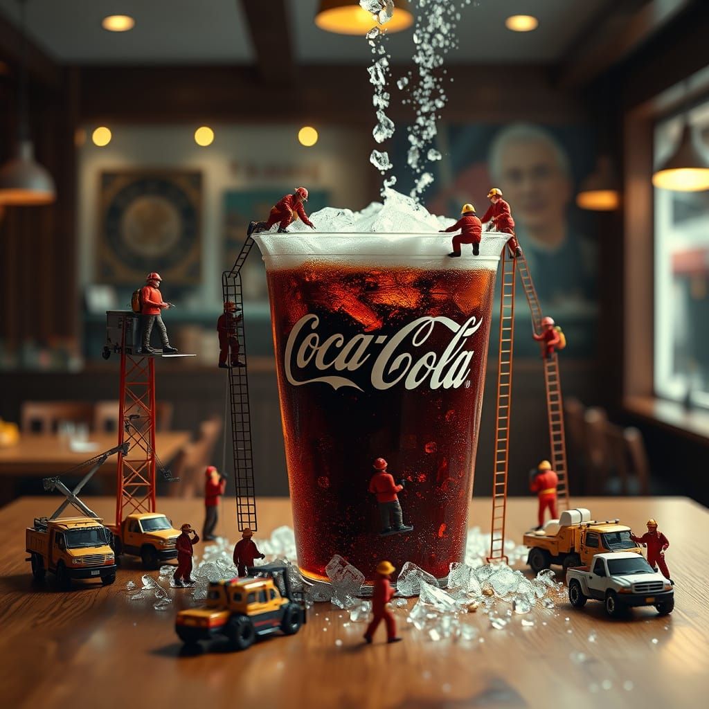 Gigantic Soda Cup Scene in Hyper-Realistic Miniature World