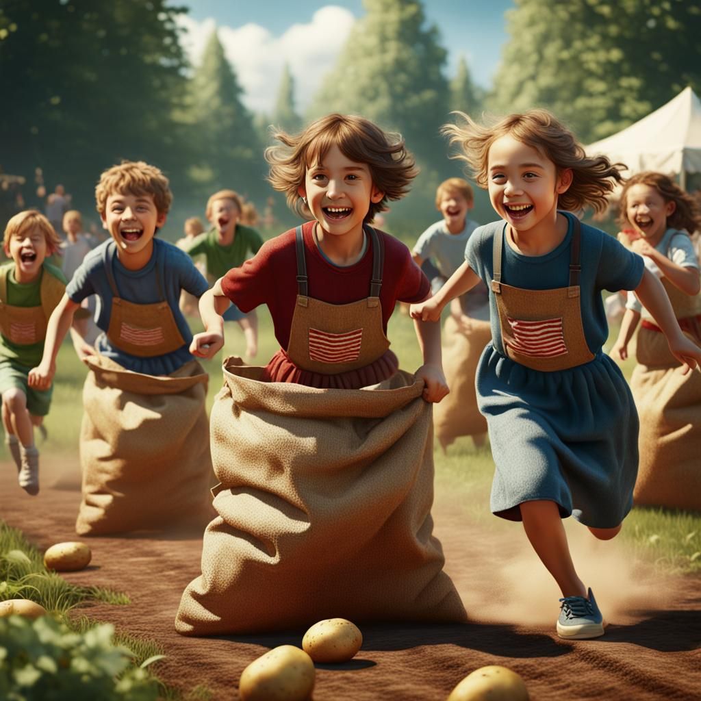 Who will win the potato sack race?