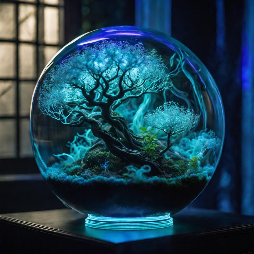 Bioluminescent Terrarium in Glass Sphere with Cosmic Energy