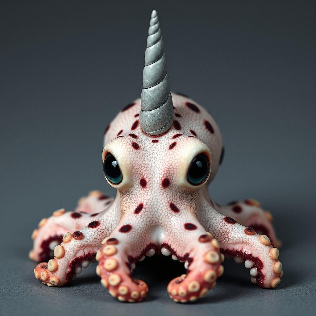 Realistic Octopus with Unicorn Horn and Aqua Eyes