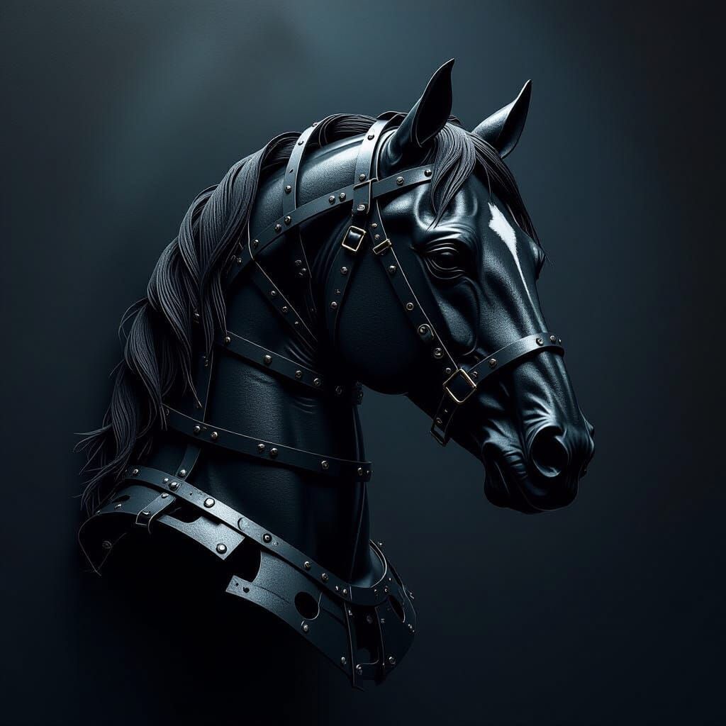 Iron Hoop Horse Head Sculpture in Dramatic Light