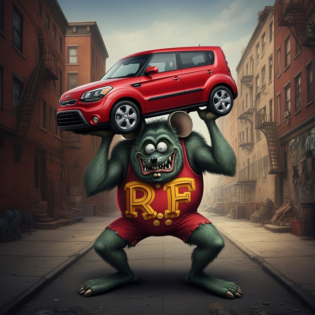 Rat Fink Monster with Kia Soul, Optical Illusion