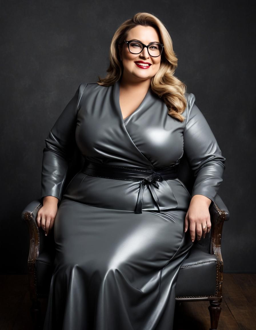 Surreal Portrait of a Curvy Woman in Grey Leather