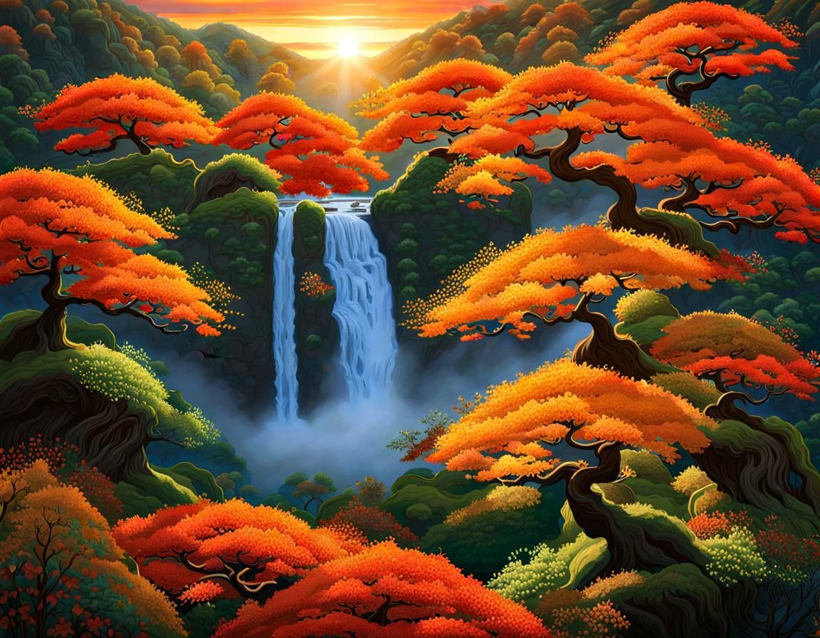 Tropical Sunset Seascape with Woman in Watercolor Style