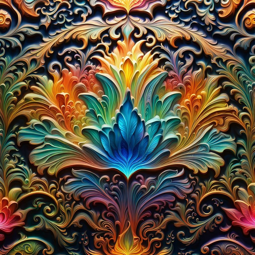 Elaborate Crystal Carving with Colorful Details