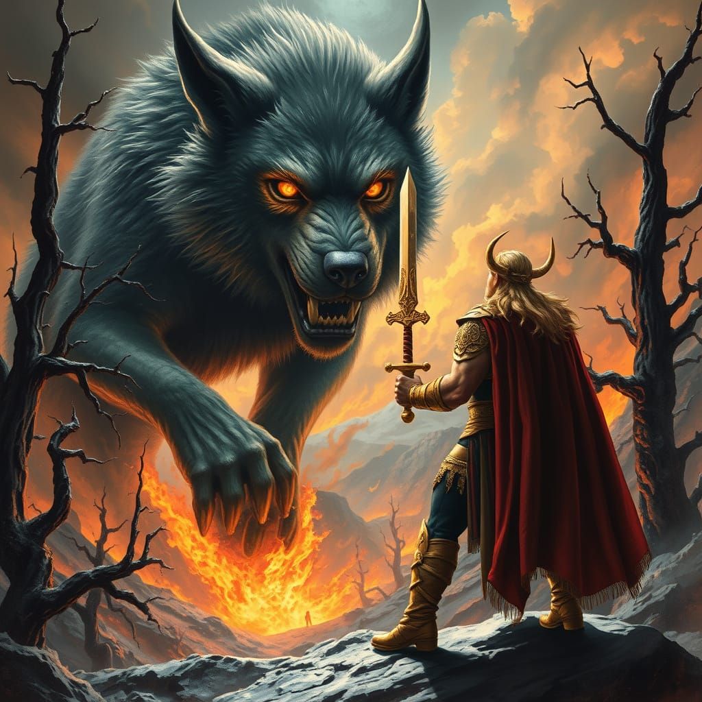 Tyr vs Fenris Wolf in Epic Ragnarok Battle