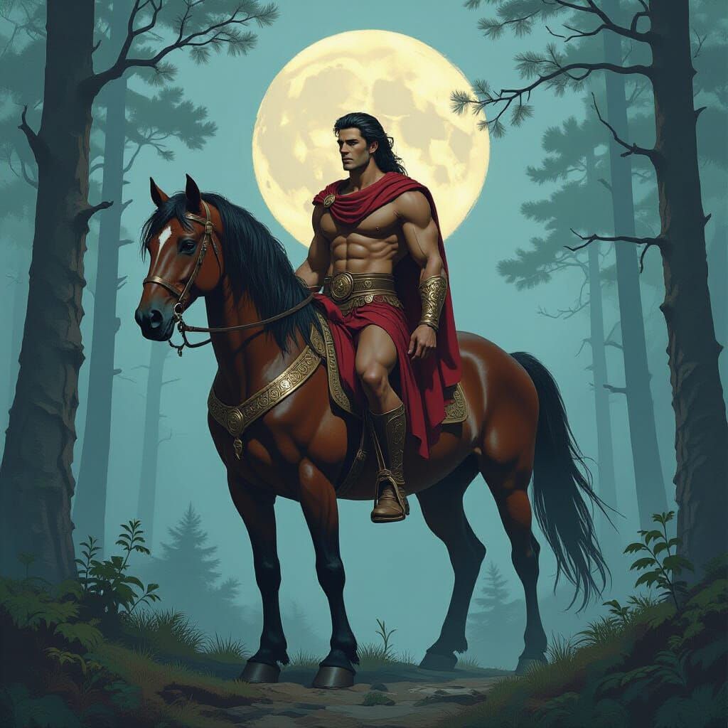 Centaur in Moonlit Forest, Fantasy Art