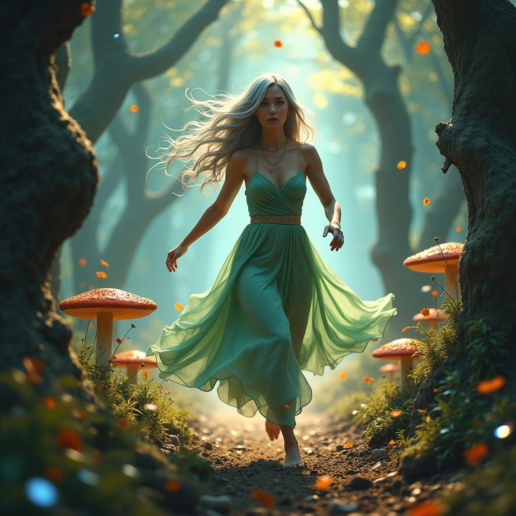 Mystical Forest Runner in Oil Painting Style